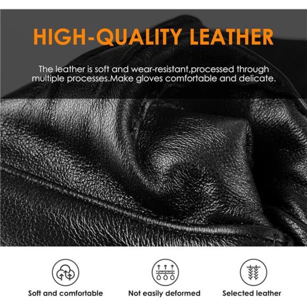 Genuine Sheepskin Leather Gloves for Men, Soft Cashmere Winter Warm Touch - Picture 10 of 12